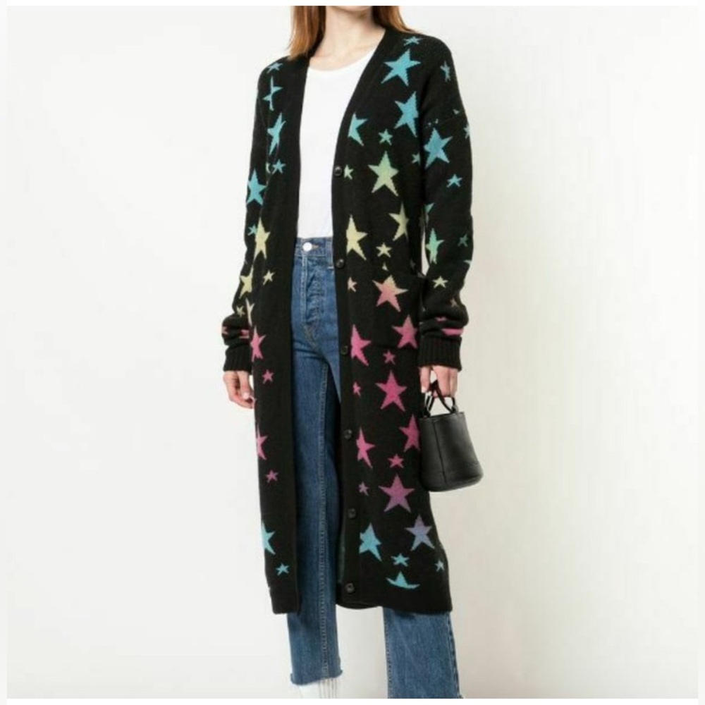Amiri Star Print Long Cashmere Cardigan
